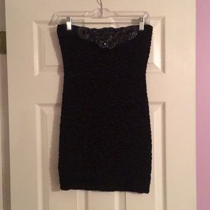 Strapless black mini dress